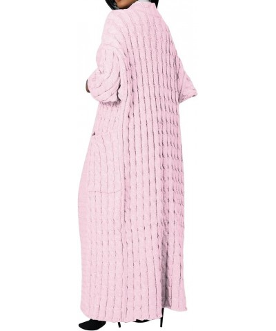 Womens Long Cardigan Sweater Open Front Long Sleeve Chunky Cable Knit Dual Extra Long Maxi Cardigan Jacket Coats Pink $19.94 ...