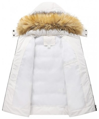 Women's Winter Thicken Coats Warm Short Puffer Jackets with Removable Fur Hood White $35.99 Jackets