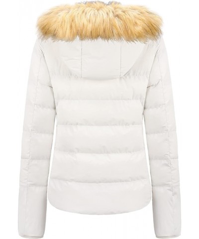 Women's Winter Thicken Coats Warm Short Puffer Jackets with Removable Fur Hood White $35.99 Jackets