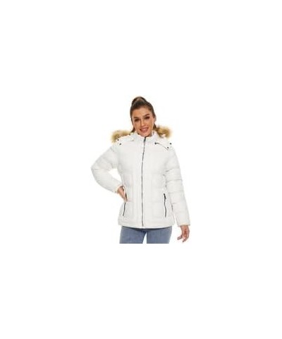 Women's Winter Thicken Coats Warm Short Puffer Jackets with Removable Fur Hood White $35.99 Jackets