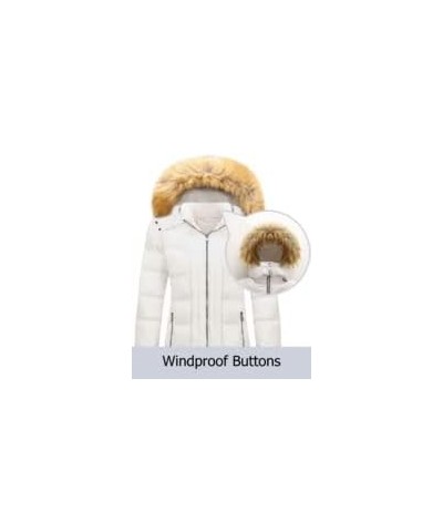 Women's Winter Thicken Coats Warm Short Puffer Jackets with Removable Fur Hood White $35.99 Jackets