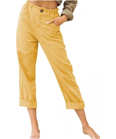 Women's Cotton Linen Capri Pants Crop Summer Pant Dressy Casual Capris Loose Fitting Trendy Beach Clothes 2023 Yellow 21 $11....