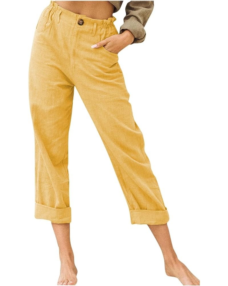 Women's Cotton Linen Capri Pants Crop Summer Pant Dressy Casual Capris Loose Fitting Trendy Beach Clothes 2023 Yellow 21 $11....