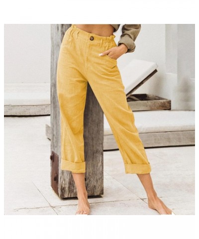 Women's Cotton Linen Capri Pants Crop Summer Pant Dressy Casual Capris Loose Fitting Trendy Beach Clothes 2023 Yellow 21 $11....