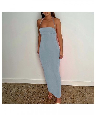 Women Sexy Backless Dress Bodycon Sleeveless Open Back Maxi Dress Going Out Elegant Party Ladies Bell Sleeve B-blue $14.83 Dr...