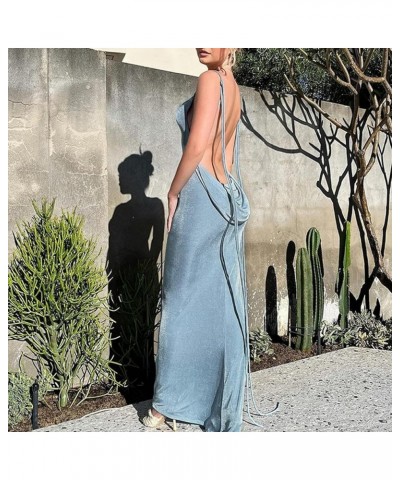 Women Sexy Backless Dress Bodycon Sleeveless Open Back Maxi Dress Going Out Elegant Party Ladies Bell Sleeve B-blue $14.83 Dr...