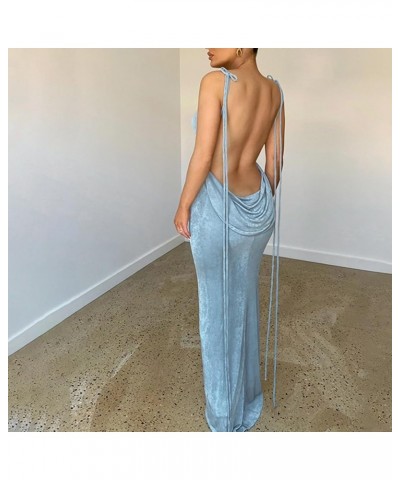 Women Sexy Backless Dress Bodycon Sleeveless Open Back Maxi Dress Going Out Elegant Party Ladies Bell Sleeve B-blue $14.83 Dr...