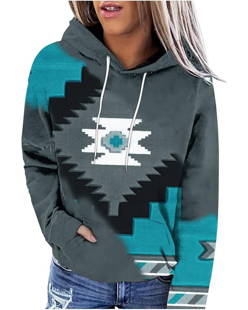 Women Western Aztec Hoodies Drawstring Sweatshirt Pullover Ethnic Vintage Graphic Shirts Tops Causal Fall Clothes J014-green ...