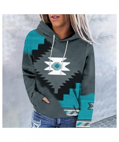 Women Western Aztec Hoodies Drawstring Sweatshirt Pullover Ethnic Vintage Graphic Shirts Tops Causal Fall Clothes J014-green ...