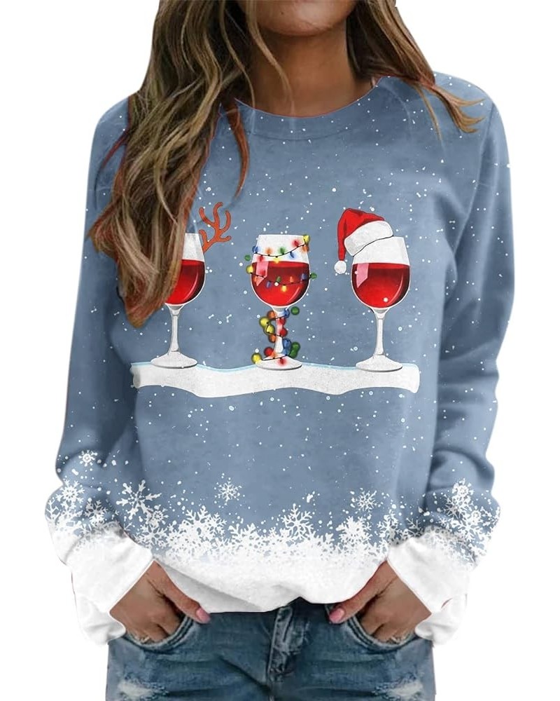 Christmas Sweatshirts for Women Christmas Tree Graphic Pullover Sweatshirt Cute Crewneck Christmas Gnome Shirts Tops V-blue $...