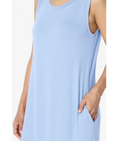 S~3X Sleeveless Loose Plain Curved Slit Hem Long Maxi Dress w Pocket Tank Light Blue $11.89 Dresses