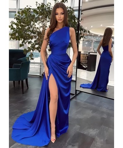 Women's One Shoulder Prom Dresses Satin Mermaid Long with Slit Formal Wedding Party Gown ABCDF-3 Olive Green $34.01 Dresses