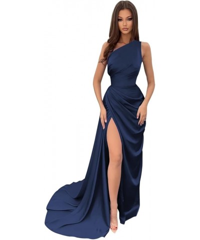 Women's One Shoulder Prom Dresses Satin Mermaid Long with Slit Formal Wedding Party Gown ABCDF-3 Olive Green $34.01 Dresses