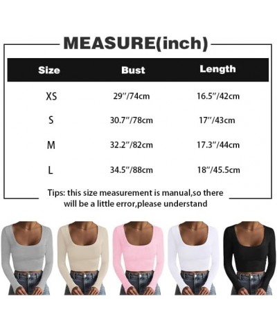 Women's Sexy Ribbed Knit Crop Tops Scoop Neck Slim Fitted Long Sleeve Solid Skinny Casual Pullover Basic T-Shirts Pink $14.15...