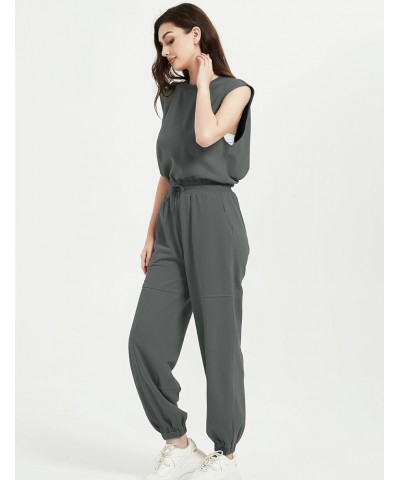 Women Casual Jumpsuits One Piece Outfits Sleeveless Loose Long Pants Romper Dark Grey $19.78 Jumpsuits