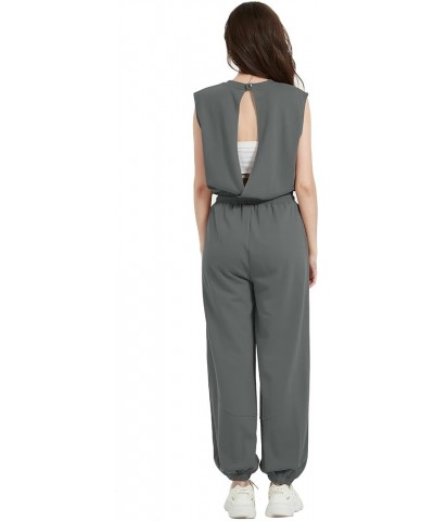 Women Casual Jumpsuits One Piece Outfits Sleeveless Loose Long Pants Romper Dark Grey $19.78 Jumpsuits