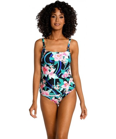 Women's Lingerie Strap Tankini Swimsuit Top Black//Nightfall Blooms $17.62 Swimsuits