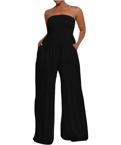 Women's Jumpsuits Fashion Floral Jumpsuit Sexy Strapless Jumpsuit Mal Rompers Jumpsuits Dressy Jumpsuits, S-XL 2-black $13.08...