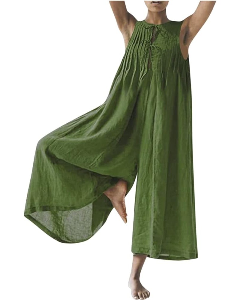 Womens Jumpsuits 3/4 Sleeve Plus Size T-Shirt One Piece Solid Button Wide Leg Rompers Summer Overalls with Pockets 3-green $1...