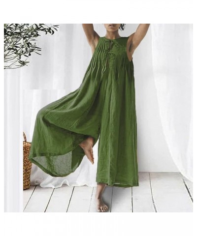 Womens Jumpsuits 3/4 Sleeve Plus Size T-Shirt One Piece Solid Button Wide Leg Rompers Summer Overalls with Pockets 3-green $1...