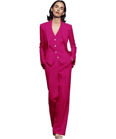 Women 3 Pieces Suit Set Business Peaked Lapel Jacket Office Work Lady Blazer+Vest+Pants Wedding Tuxedos Hot Pink $42.61 Suits