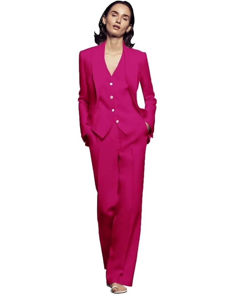 Women 3 Pieces Suit Set Business Peaked Lapel Jacket Office Work Lady Blazer+Vest+Pants Wedding Tuxedos Hot Pink $42.61 Suits