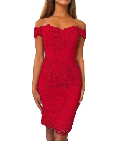 Women's Off Shoulder Mermaid Lace Appliques Cocktail Dresses Evening Gowns Red $41.36 Dresses