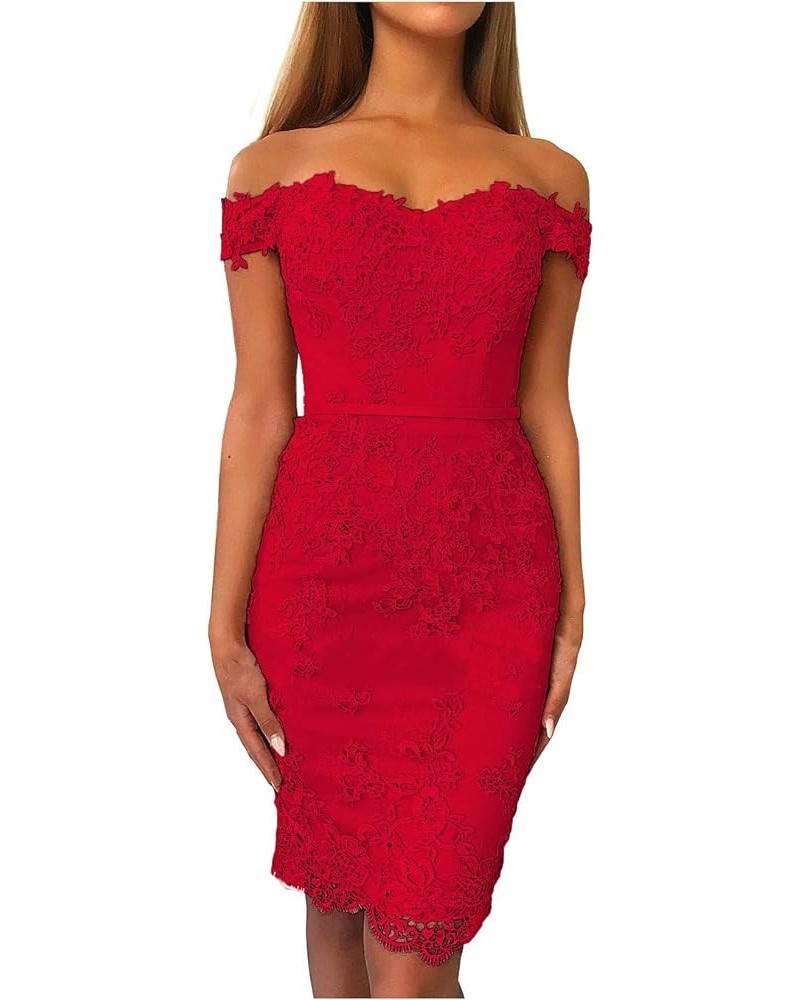 Women's Off Shoulder Mermaid Lace Appliques Cocktail Dresses Evening Gowns Red $41.36 Dresses