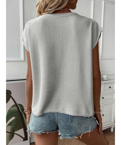 Women's Casual Cap Sleeve Crew Neck Pullover Sweater Vest Loose Fit Knit Tops Light Grey $10.06 Sweaters