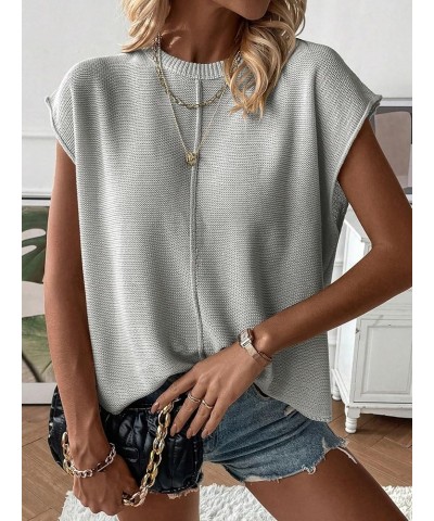 Women's Casual Cap Sleeve Crew Neck Pullover Sweater Vest Loose Fit Knit Tops Light Grey $10.06 Sweaters