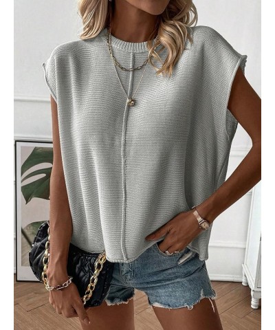 Women's Casual Cap Sleeve Crew Neck Pullover Sweater Vest Loose Fit Knit Tops Light Grey $10.06 Sweaters