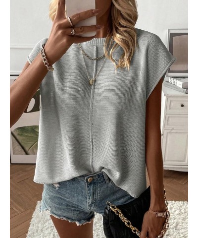 Women's Casual Cap Sleeve Crew Neck Pullover Sweater Vest Loose Fit Knit Tops Light Grey $10.06 Sweaters