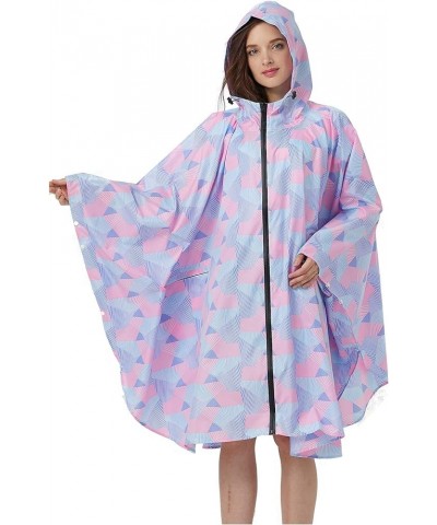 Womens Rain Poncho Stylish Polyester Waterproof Raincoat Free Size with Hood Zipper Various Colors Styles Pink Geometry $13.2...