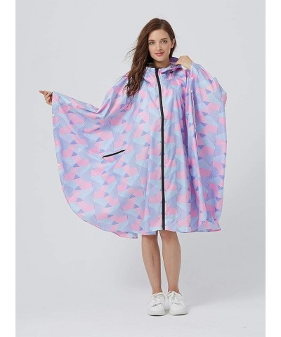 Womens Rain Poncho Stylish Polyester Waterproof Raincoat Free Size with Hood Zipper Various Colors Styles Pink Geometry $13.2...