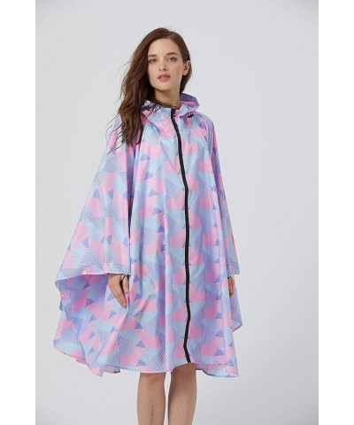 Womens Rain Poncho Stylish Polyester Waterproof Raincoat Free Size with Hood Zipper Various Colors Styles Pink Geometry $13.2...