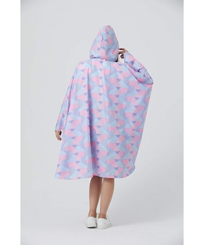 Womens Rain Poncho Stylish Polyester Waterproof Raincoat Free Size with Hood Zipper Various Colors Styles Pink Geometry $13.2...