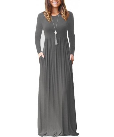 Women's Long Sleeve Loose Plain Maxi Dresses Casual Long Dresses with Pockets 1-long Sleeve Grey $21.00 Dresses