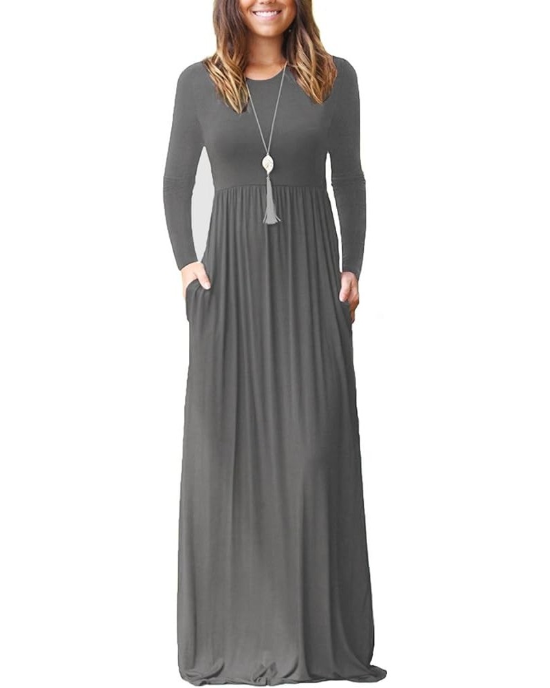 Women's Long Sleeve Loose Plain Maxi Dresses Casual Long Dresses with Pockets 1-long Sleeve Grey $21.00 Dresses