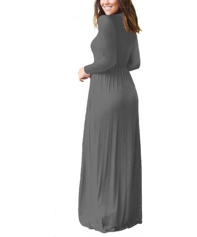 Women's Long Sleeve Loose Plain Maxi Dresses Casual Long Dresses with Pockets 1-long Sleeve Grey $21.00 Dresses