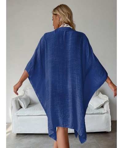 Batwing Sleeve Beach Cover Up Button Front Kimono Bathing suit Cover Ups Royal Blue $18.23 Swimsuits