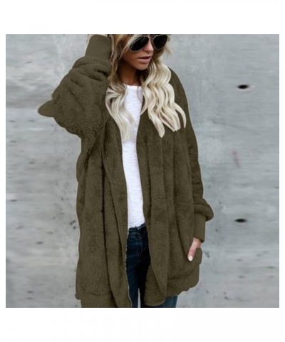 Womens 2024 Winter Fashion Plus Size Sharpa Jacket Fleece Warm Hoodie Outwear Plush Sweatshirt Thick Fuzzy Tops H Army Green ...