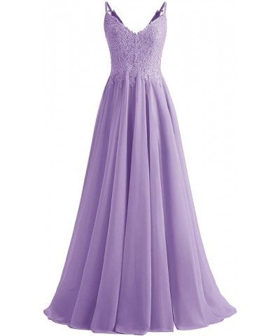 V-Neck Bridesmaid Dresses for Women 2024 Lace Appliques Chiffon Prom Dress Formal Evening Party Gowns Light Purple $33.79 Dre...