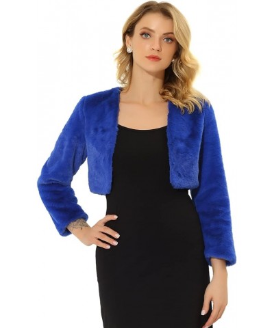 Women's Christmas Cropped Jacket Evening Open Front Bolero Faux Fur Shrug Royal Blue $22.95 Coats