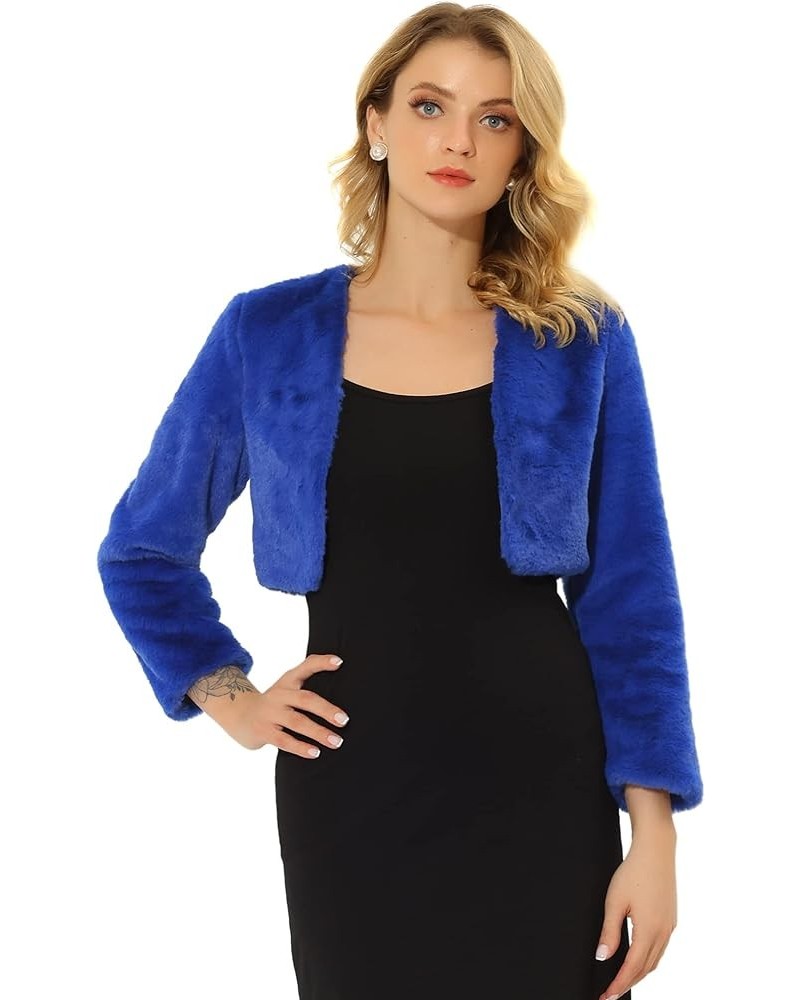 Women's Christmas Cropped Jacket Evening Open Front Bolero Faux Fur Shrug Royal Blue $22.95 Coats