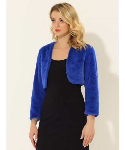 Women's Christmas Cropped Jacket Evening Open Front Bolero Faux Fur Shrug Royal Blue $22.95 Coats