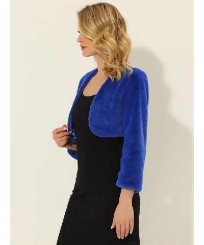 Women's Christmas Cropped Jacket Evening Open Front Bolero Faux Fur Shrug Royal Blue $22.95 Coats