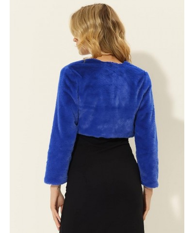 Women's Christmas Cropped Jacket Evening Open Front Bolero Faux Fur Shrug Royal Blue $22.95 Coats