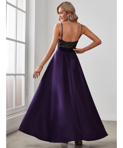 Women's V-Neck A-line High-Low Party Dress Long Evening Dress 0667 Purple $42.63 Dresses