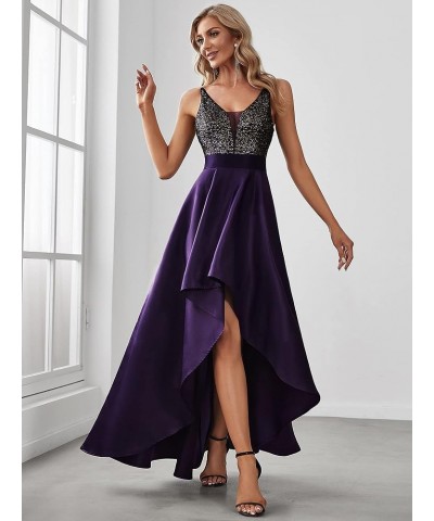 Women's V-Neck A-line High-Low Party Dress Long Evening Dress 0667 Purple $42.63 Dresses