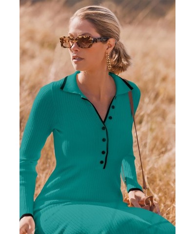 Women's Long Sleeve V Neck Sweater Dress Button Ribbed Knit Slim Fit Elegant Maxi Dresses Peacock $30.24 Sweaters